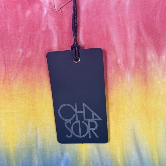 New CHASER Silky Satin Short Sleeve V-Neck Boxy Tee Prism Dye Rainbow Sz S - Picture 8 of 11